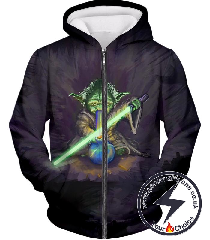 Star Wars Legendary Jedi Master Yoda Cool Animation Black Zip Up Hoodie